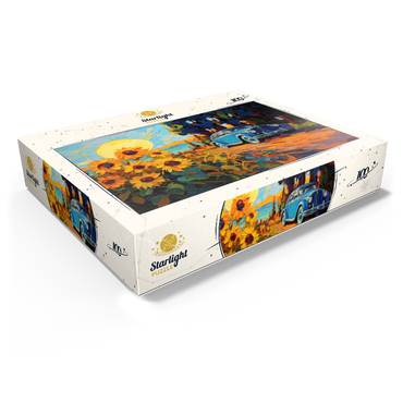 Vintage Car and Sunflower Field Sunset 100 Jigsaw Puzzle box view1