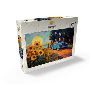 Vintage Car and Sunflower Field Sunset 100 Jigsaw Puzzle box view2