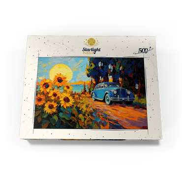 Vintage Car and Sunflower Field Sunset 500 Jigsaw Puzzle box view3