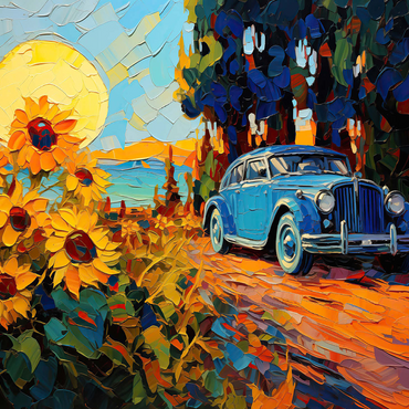 Vintage Car and Sunflower Field Sunset 500 Jigsaw Puzzle 3D Modell