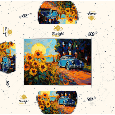 Vintage Car and Sunflower Field Sunset 500 Jigsaw Puzzle box 3D Modell