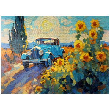 puzzleplate Classic Car and Sunflowers Under Bright Sun 1000 Jigsaw Puzzle