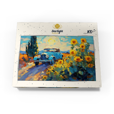 Classic Car and Sunflowers Under Bright Sun 100 Jigsaw Puzzle box view3
