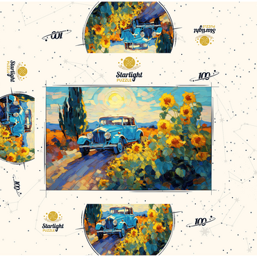 Classic Car and Sunflowers Under Bright Sun 100 Jigsaw Puzzle box 3D Modell