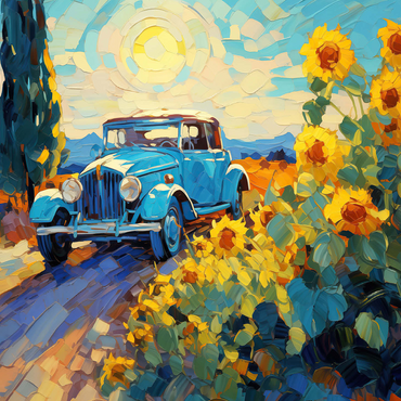 Classic Car and Sunflowers Under Bright Sun 500 Jigsaw Puzzle 3D Modell