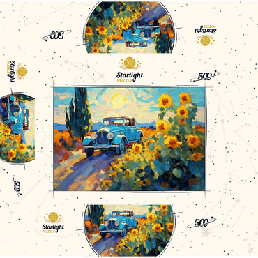 Classic Car and Sunflowers Under Bright Sun 500 Jigsaw Puzzle box 3D Modell