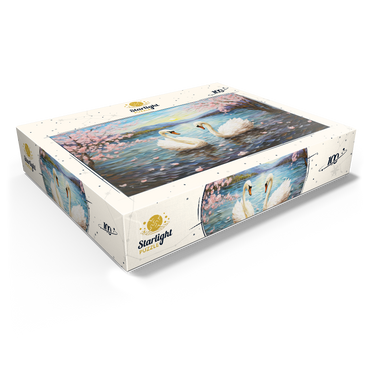 Swans and Cherry Blossoms at Sunrise 100 Jigsaw Puzzle box view1