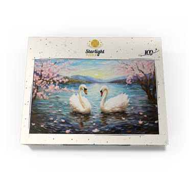 Swans and Cherry Blossoms at Sunrise 100 Jigsaw Puzzle box view3