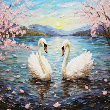 Swans and Cherry Blossoms at Sunrise 100 Jigsaw Puzzle 3D Modell