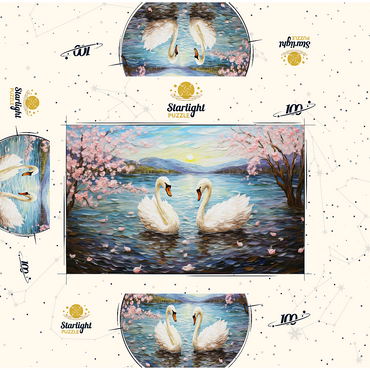 Swans and Cherry Blossoms at Sunrise 100 Jigsaw Puzzle box 3D Modell
