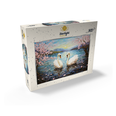 Swans and Cherry Blossoms at Sunrise 500 Jigsaw Puzzle box view2