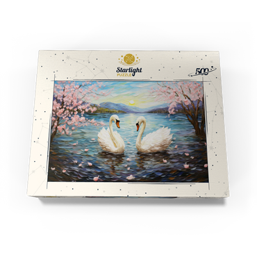 Swans and Cherry Blossoms at Sunrise 500 Jigsaw Puzzle box view3