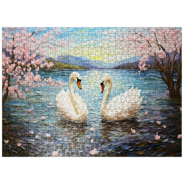 puzzleplate Swans and Cherry Blossoms at Sunrise 500 Jigsaw Puzzle