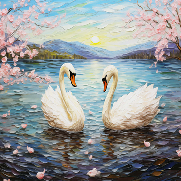 Swans and Cherry Blossoms at Sunrise 500 Jigsaw Puzzle 3D Modell