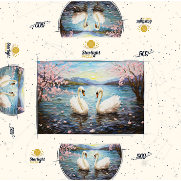 Swans and Cherry Blossoms at Sunrise 500 Jigsaw Puzzle box 3D Modell