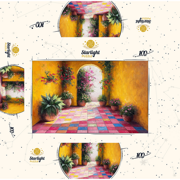 Sunny Courtyard with Potted Flowers 100 Jigsaw Puzzle box 3D Modell