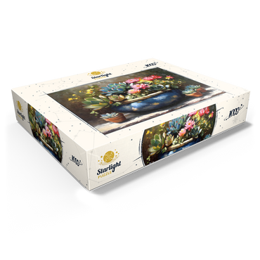 Blooming Succulents in Blue Ceramic Pot 1000 Jigsaw Puzzle box view1