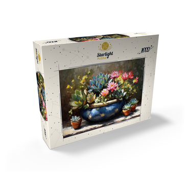 Blooming Succulents in Blue Ceramic Pot 1000 Jigsaw Puzzle box view2