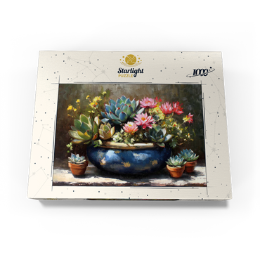 Blooming Succulents in Blue Ceramic Pot 1000 Jigsaw Puzzle box view3