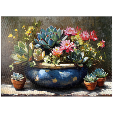 puzzleplate Blooming Succulents in Blue Ceramic Pot 1000 Jigsaw Puzzle