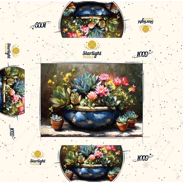 Blooming Succulents in Blue Ceramic Pot 1000 Jigsaw Puzzle box 3D Modell