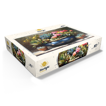 Blooming Succulents in Blue Ceramic Pot 100 Jigsaw Puzzle box view1