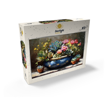 Blooming Succulents in Blue Ceramic Pot 100 Jigsaw Puzzle box view2