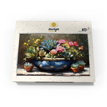 Blooming Succulents in Blue Ceramic Pot 100 Jigsaw Puzzle box view3