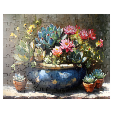 puzzleplate Blooming Succulents in Blue Ceramic Pot 100 Jigsaw Puzzle