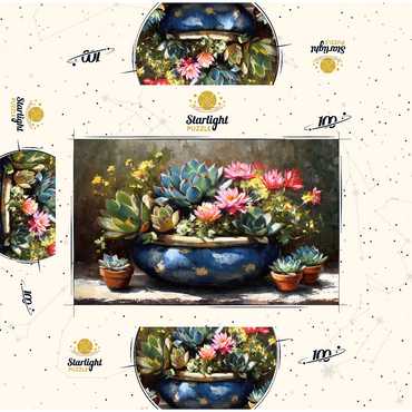 Blooming Succulents in Blue Ceramic Pot 100 Jigsaw Puzzle box 3D Modell