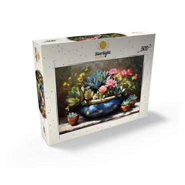 Blooming Succulents in Blue Ceramic Pot 500 Jigsaw Puzzle box view2