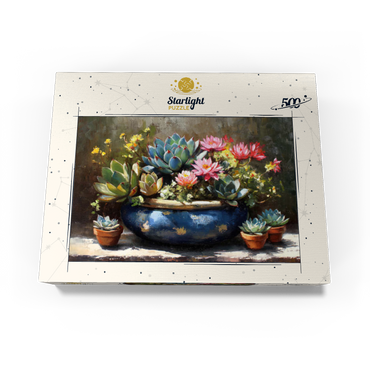 Blooming Succulents in Blue Ceramic Pot 500 Jigsaw Puzzle box view3