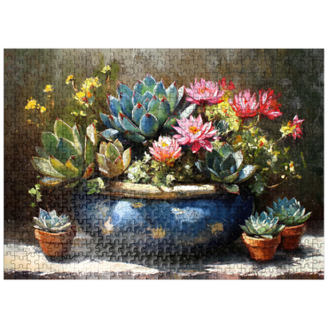 puzzleplate Blooming Succulents in Blue Ceramic Pot 500 Jigsaw Puzzle