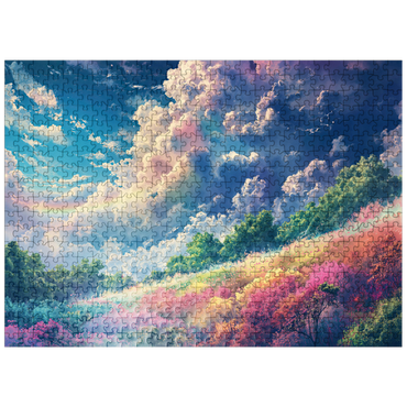 puzzleplate Vibrant Meadow Under Rainbow Clouds 500 Jigsaw Puzzle