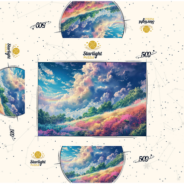 Vibrant Meadow Under Rainbow Clouds 500 Jigsaw Puzzle box 3D Modell