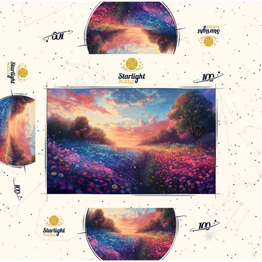 Sunset Over Vibrant Flower Fields 100 Jigsaw Puzzle box 3D Modell