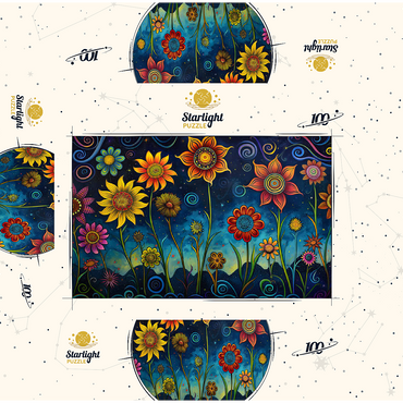 Whimsical Nighttime Flower Garden 100 Jigsaw Puzzle box 3D Modell