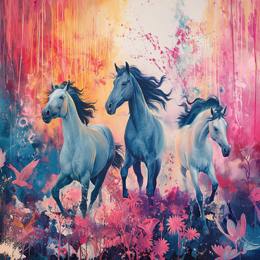 Wild Horses in Vibrant Dreamscape 100 Jigsaw Puzzle 3D Modell