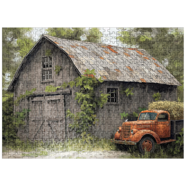 puzzleplate Rustic Barn and Vintage Hay Truck 500 Jigsaw Puzzle