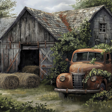 Weathered Barn with Classic Rusty Truck 500 Jigsaw Puzzle 3D Modell