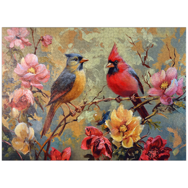 puzzleplate Cardinal and Songbird Among Blossoms 1000 Jigsaw Puzzle