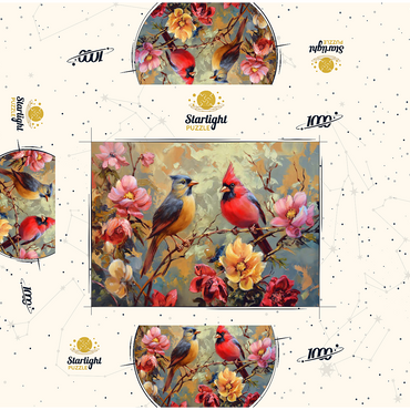 Cardinal and Songbird Among Blossoms 1000 Jigsaw Puzzle box 3D Modell