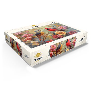 Cardinal and Songbird Among Blossoms 100 Jigsaw Puzzle box view1