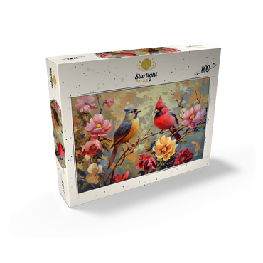 Cardinal and Songbird Among Blossoms 100 Jigsaw Puzzle box view2