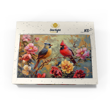 Cardinal and Songbird Among Blossoms 100 Jigsaw Puzzle box view3