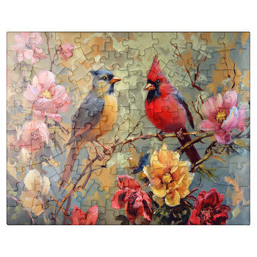 puzzleplate Cardinal and Songbird Among Blossoms 100 Jigsaw Puzzle