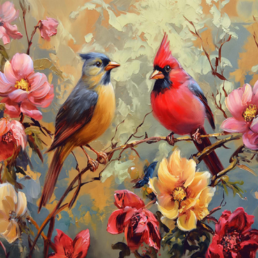 Cardinal and Songbird Among Blossoms 100 Jigsaw Puzzle 3D Modell