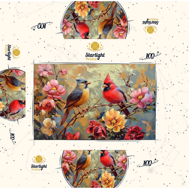 Cardinal and Songbird Among Blossoms 100 Jigsaw Puzzle box 3D Modell