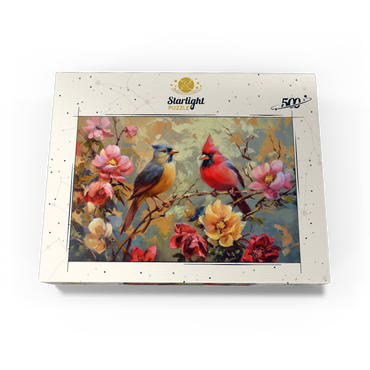 Cardinal and Songbird Among Blossoms 500 Jigsaw Puzzle box view3