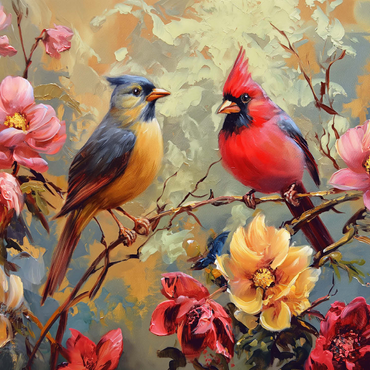 Cardinal and Songbird Among Blossoms 500 Jigsaw Puzzle 3D Modell